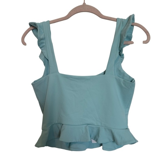 Susana Monaco wide strap crop tank top. Light Blue/teal. Ruffle Strap Size Med. - Picture 2 of 6